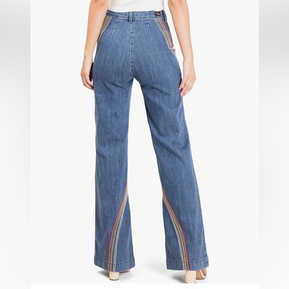 Angry Rabbit High Waisted Wide Leg Jeans Embroidered Rainbow - Picture 3 of 12